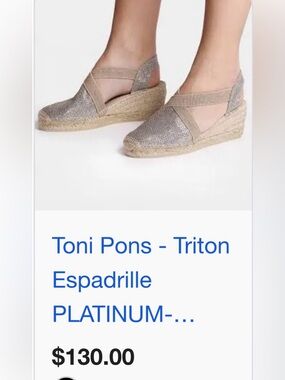 Tony Pons Triton Metallic Espadrille Wedge Sandals - Sz 5